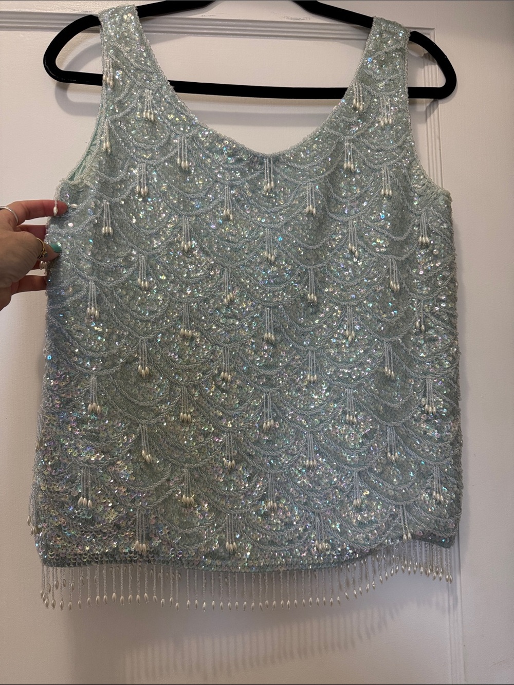 Vintage Light Mint Sequin & Beaded Tank Top
